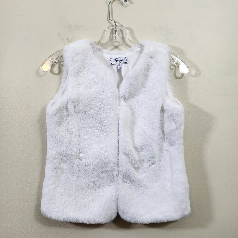 D-signed by Disney white faux fur button‎ front vest girl's size M 10/12